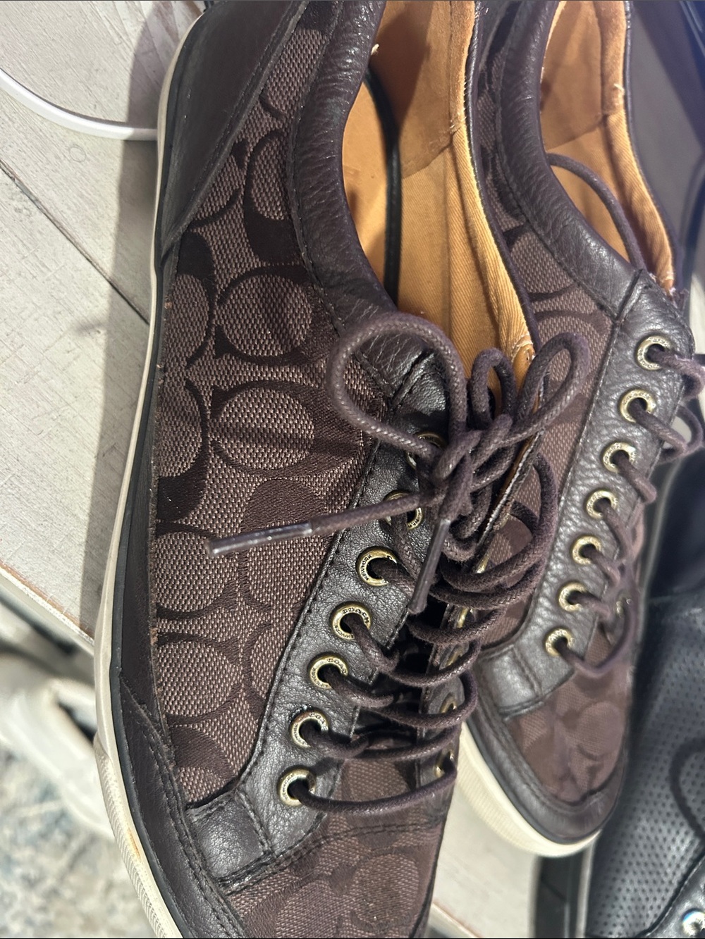 Coach Men's Dark Brown Signature Lace-Up Sneakers